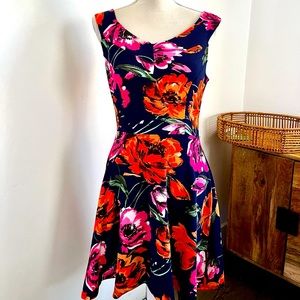 AQUA Bloomingdale’s Floral Knit Skater Fit & Flare Dress L